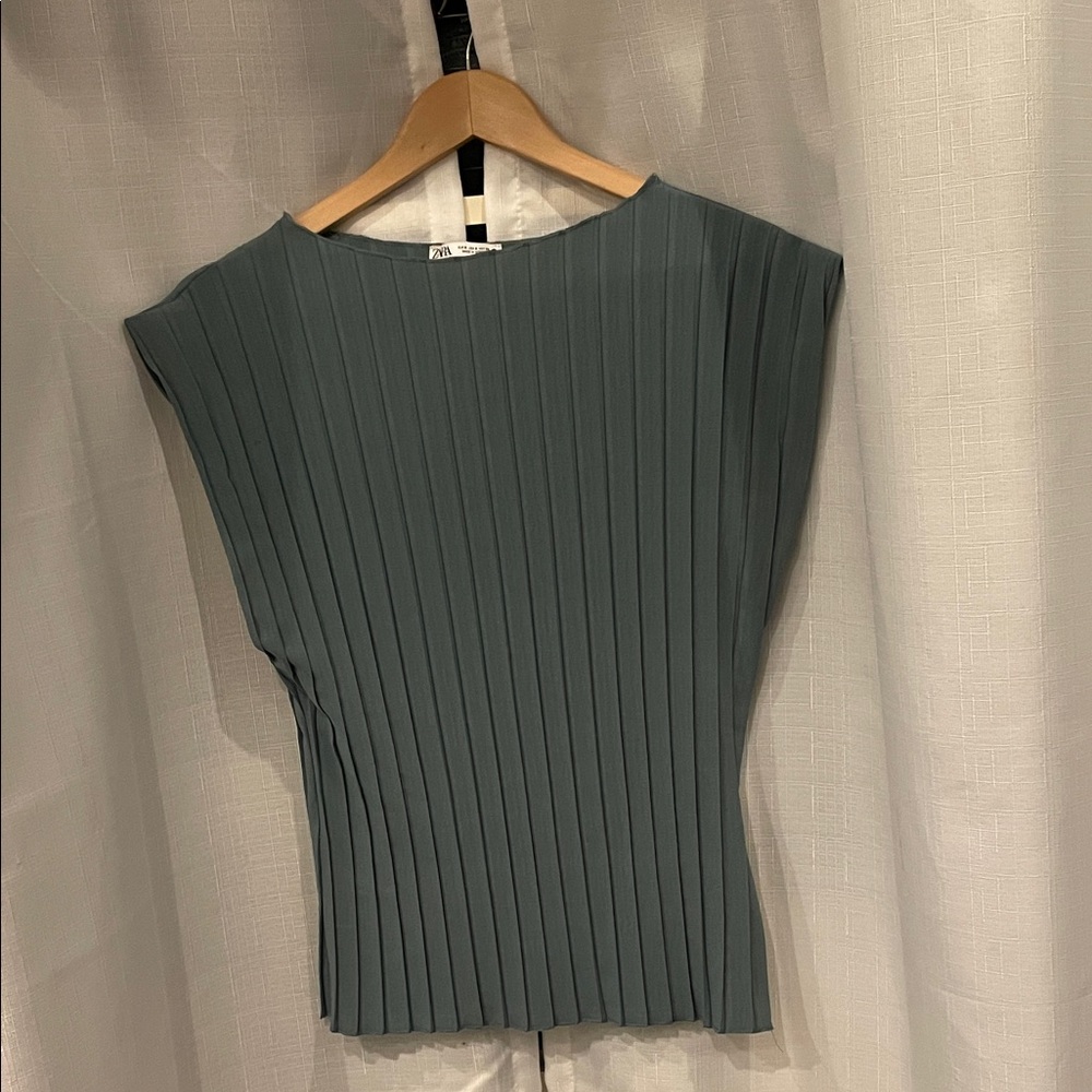 Zara Teal Pleated Blouse